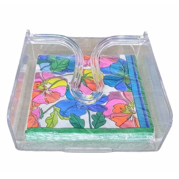 Spotlights Other - Vintage Clear Lucite Plastic Napkin Holder Butler Mod Retro 7" x 7" NIB USA Made